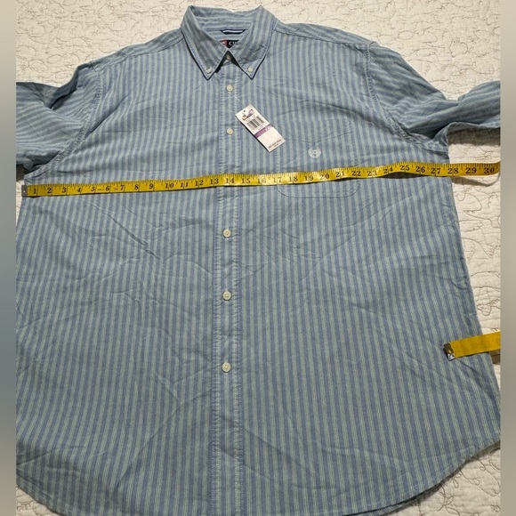 Chaps Men’s XXL Basic Blue/Green Striped Long Sleeve Cotton Button Downn Shirt - Picture 6 of 10